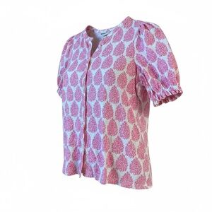 BODEN Isla Button Front Jersey Cottage Classic Blouse Shirt Pink Floral Women 6